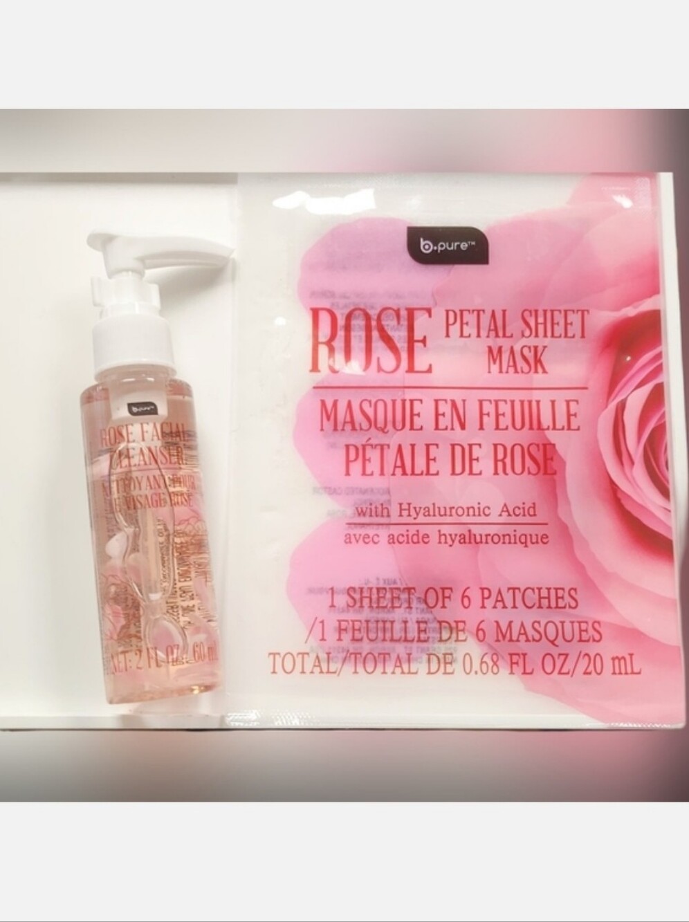NWT B•PURE DUO: ROSE FACIAL CLEANSER + ROSE PETAL SHEET MASK SET!